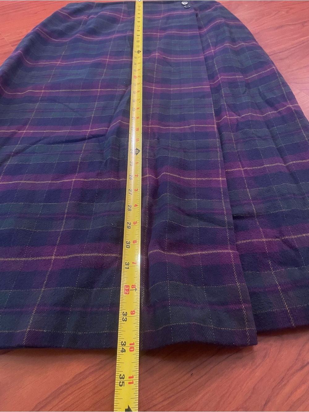 VTG Talbots Long Faux Wrap Skirt Green Purple Plaid Flannel Maxi sz 12 - Picture 13 of 14